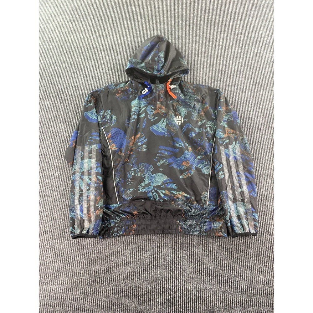Adidas Jacket Mens Small Black James Harden Logo Pullover Hooded Windbreaker